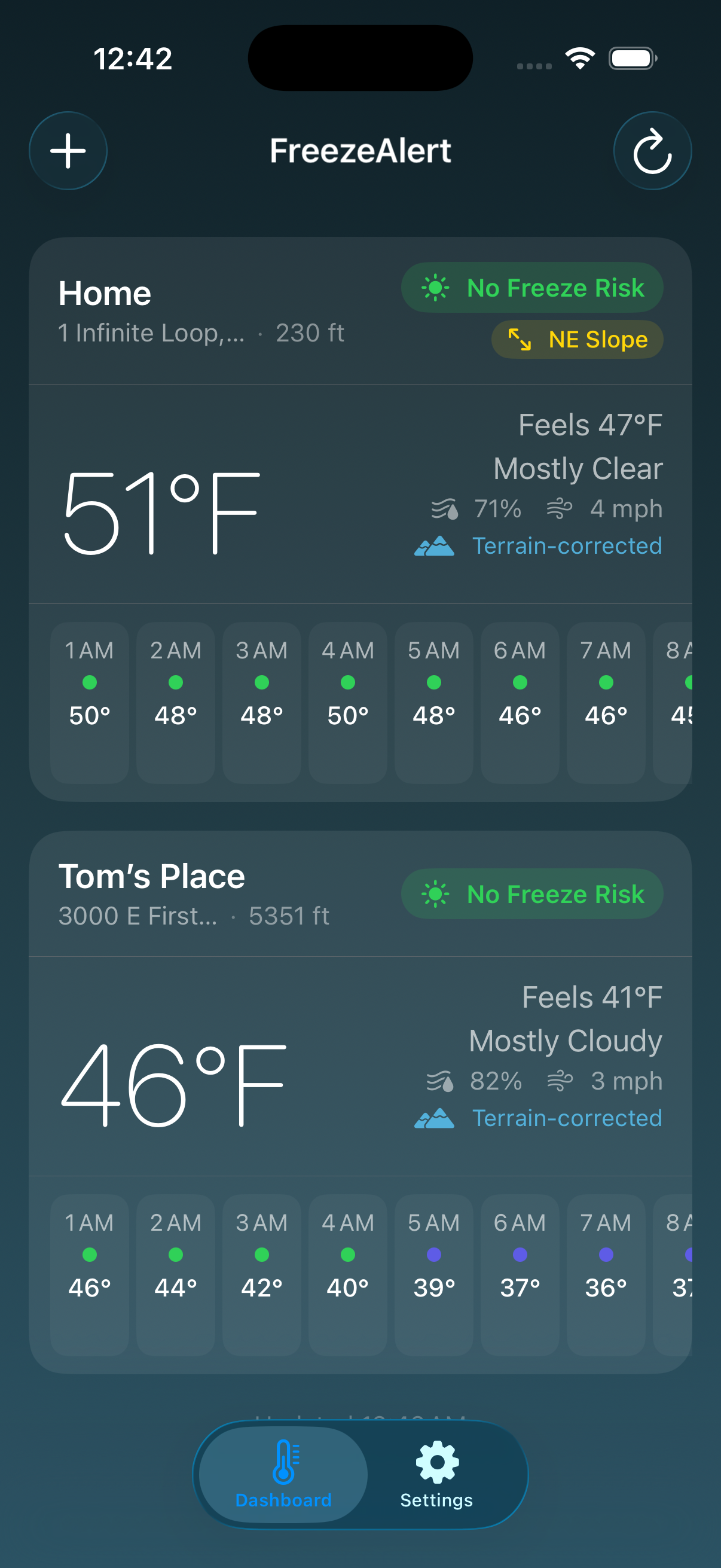 FreezeAlert app screenshot