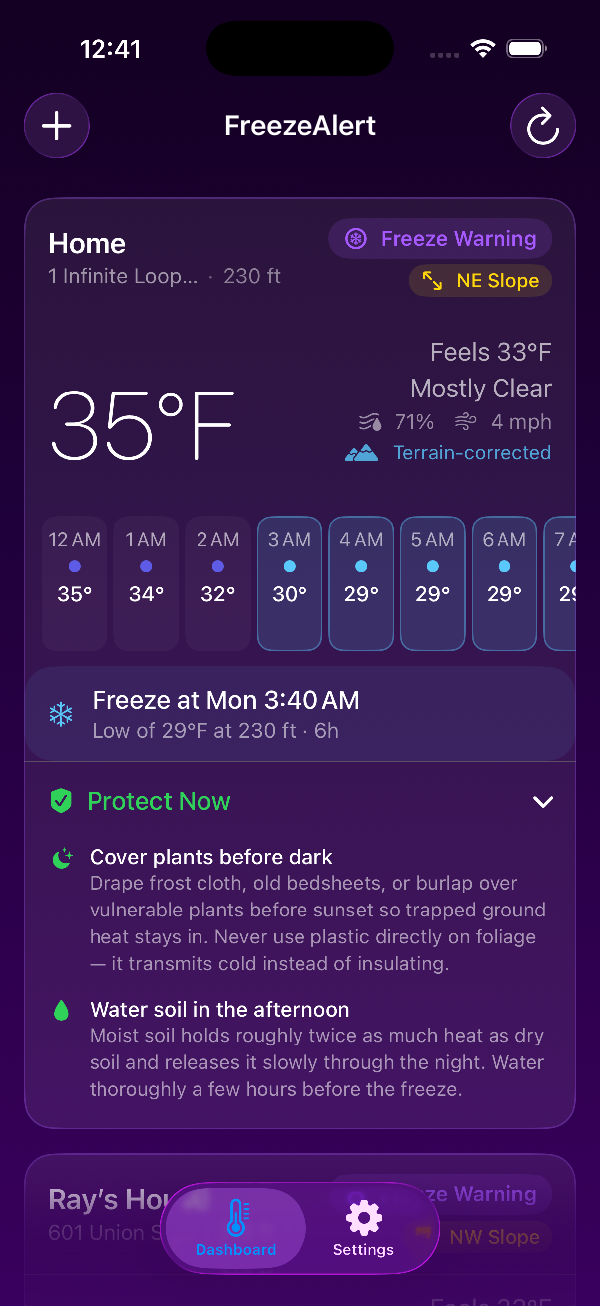 FreezeAlert app screenshot