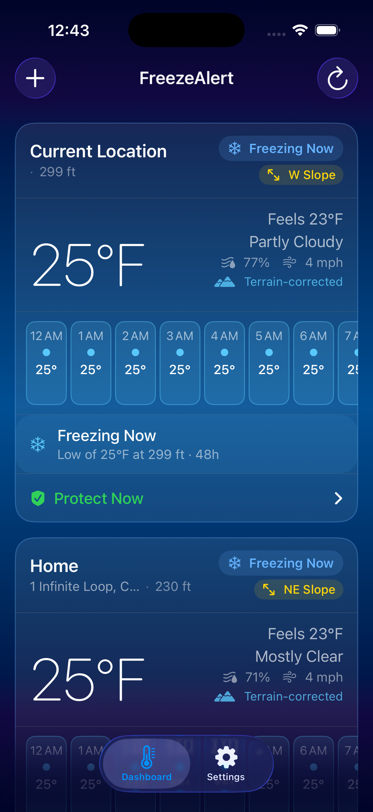 FreezeAlert app screenshot